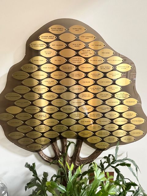 The donor tree, filled with engraved leaves honoring supporters.